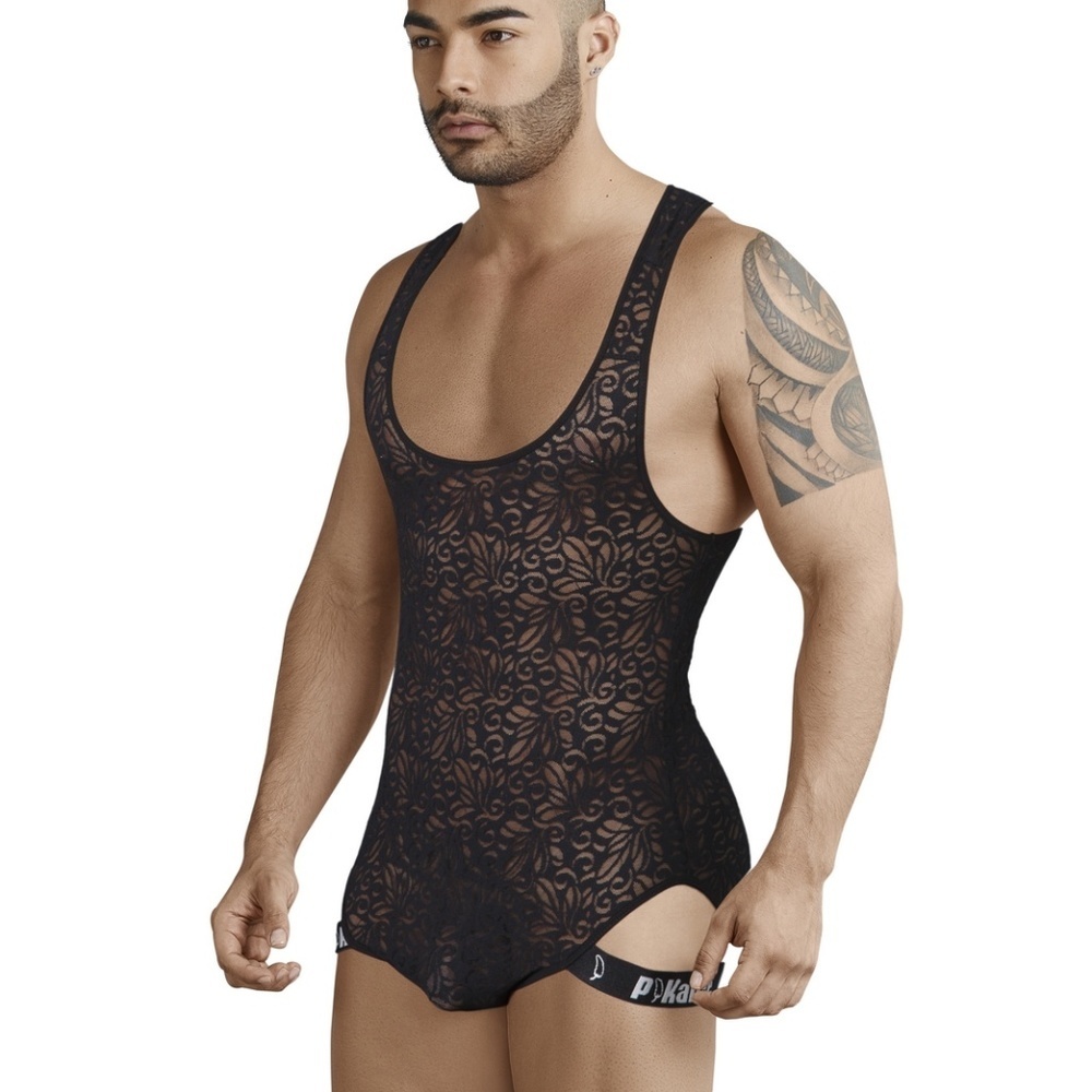 Men's  Black Glamour Body Suit #7005